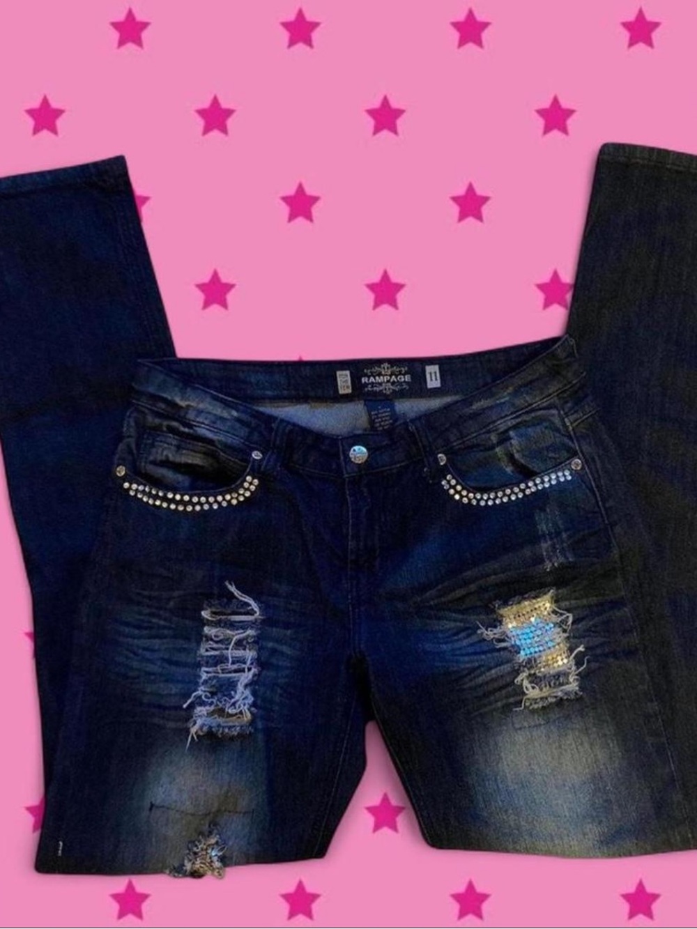 Vintage Rampage Dark Blue Distressed Skinny Jeans with Studs